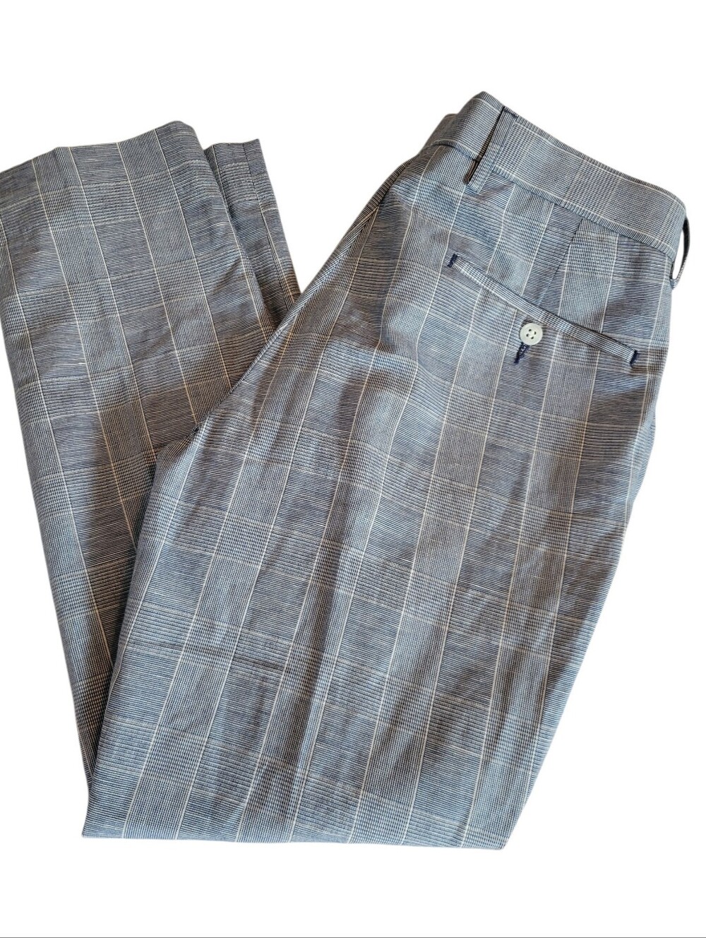 MOSS LONDON Mens Linen Cotton Blend Slim Fit Trousers Plaid Houndstooth US 32x28